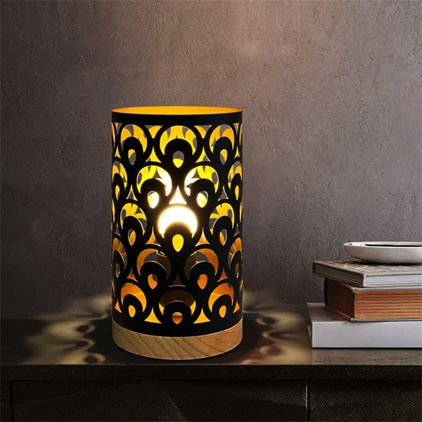 Ivy Bronx Metal Lampshade Table Lamp Wooden Base Desk Lamp Decorative